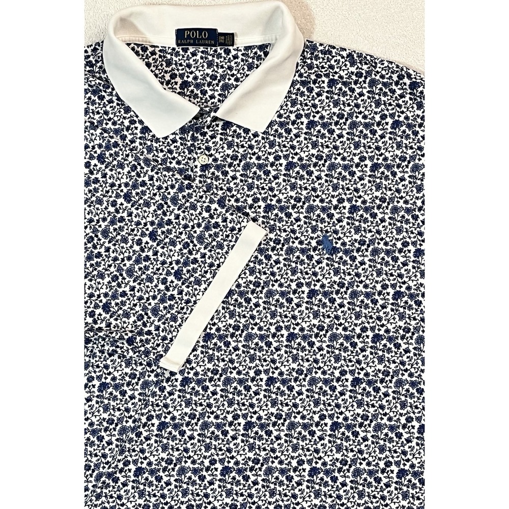 Polo Ralph Lauren Polo Size 3XB White Blue Floral AOP Short Sleeve 100% Cotton